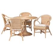 bali & pari Liam 5-Piece Natural Rattan Dining Set - Handwoven Wicker Dining Furniture with Cushioned Seats, Boho Coastal Kitchen or Dining Room Set